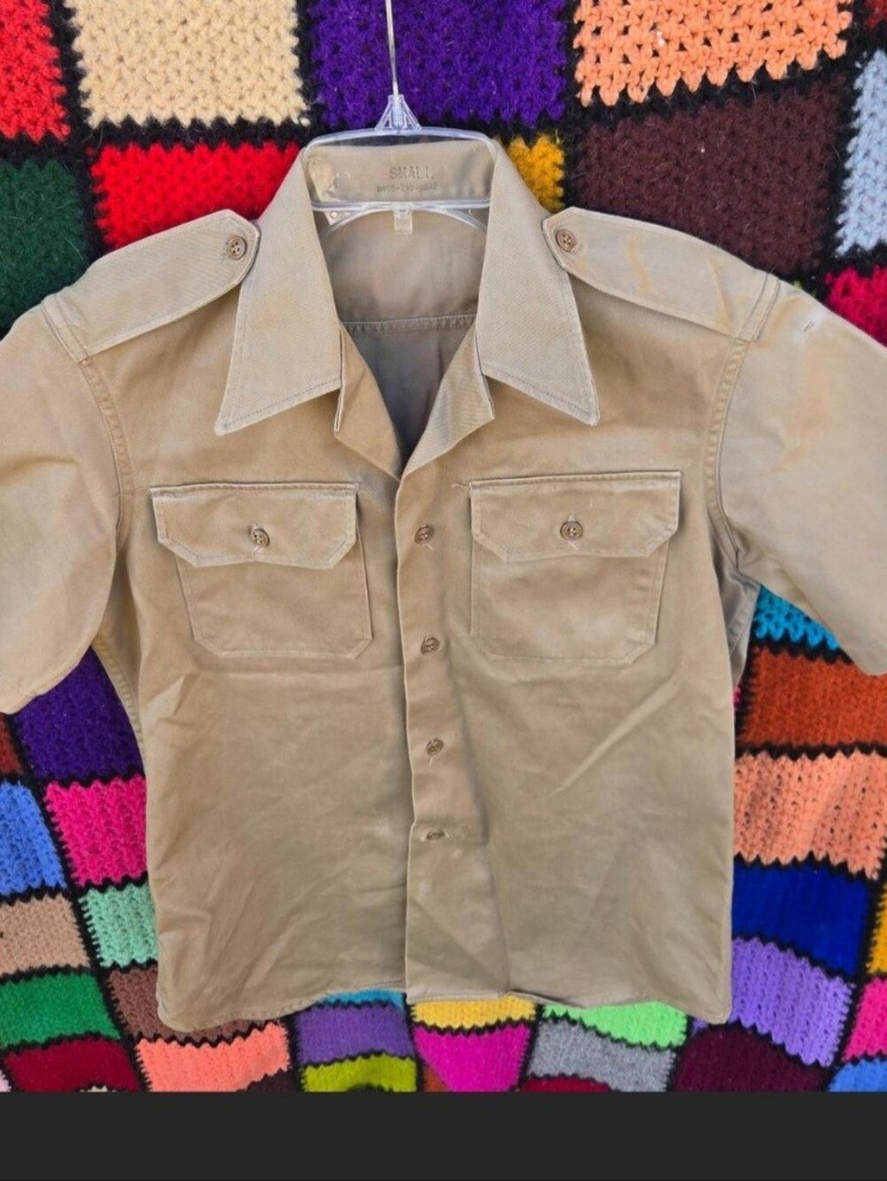 Vintage US Military Issue Khaki Utility Shirt Epaulets Small